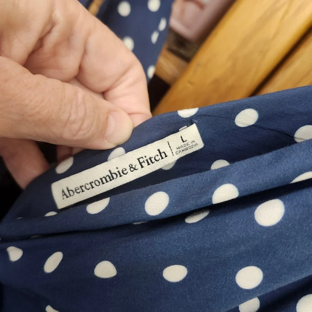Abercrombie & Fitch Blue Polka Dot Tie-Front Cutout Maxi Dress L Vacation Summer